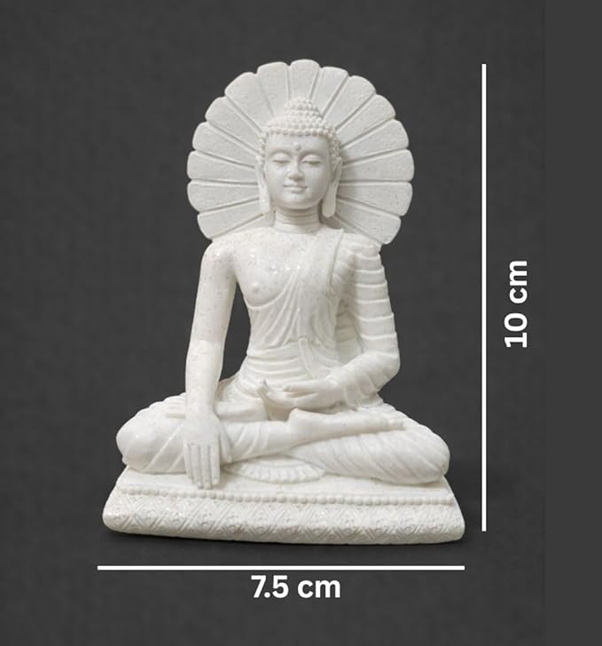 White Marble Finish Meditating Buddha Statue - Image 2