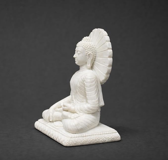 White Marble Finish Meditating Buddha Statue - Image 3