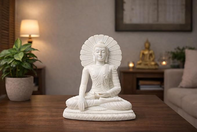 White Marble Finish Meditating Buddha Statue