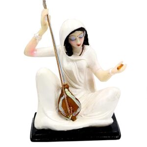 Marble Look Meera Bai Statue Washable White Showpiece for Home Decor and Pooja Room (6 Inch)