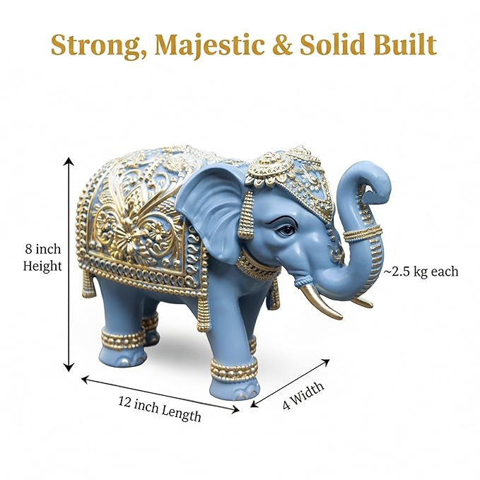 Royal Blue Gajraj Elephant Showpiece Pair for Home Decor - Image 2