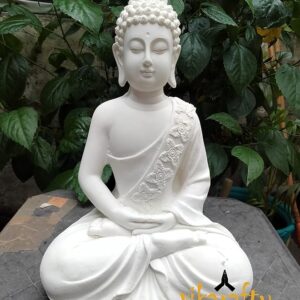 Handcrafted Polymarble Meditation/Dhyan Buddha Statue Lord Figurine/Idol Gift Items (White,6 * 4 * 10.5inch)