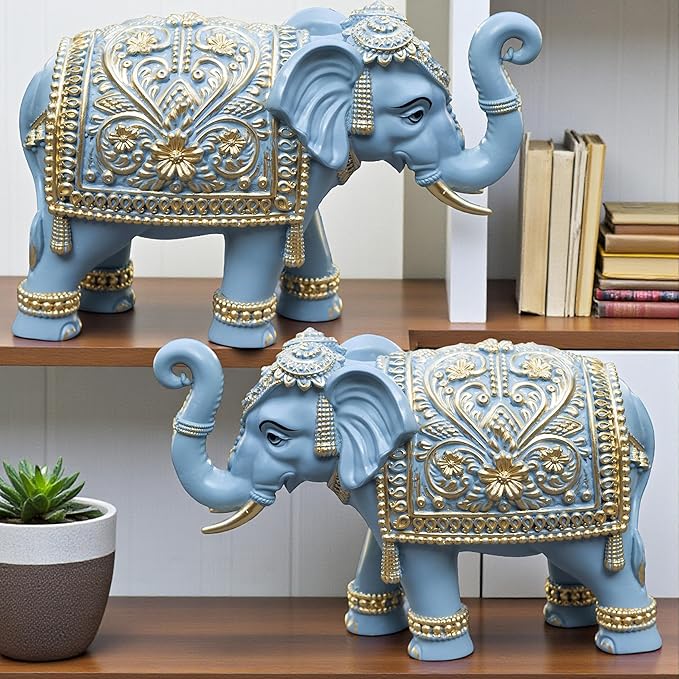 Royal Blue Gajraj Elephant Showpiece Pair for Home Decor